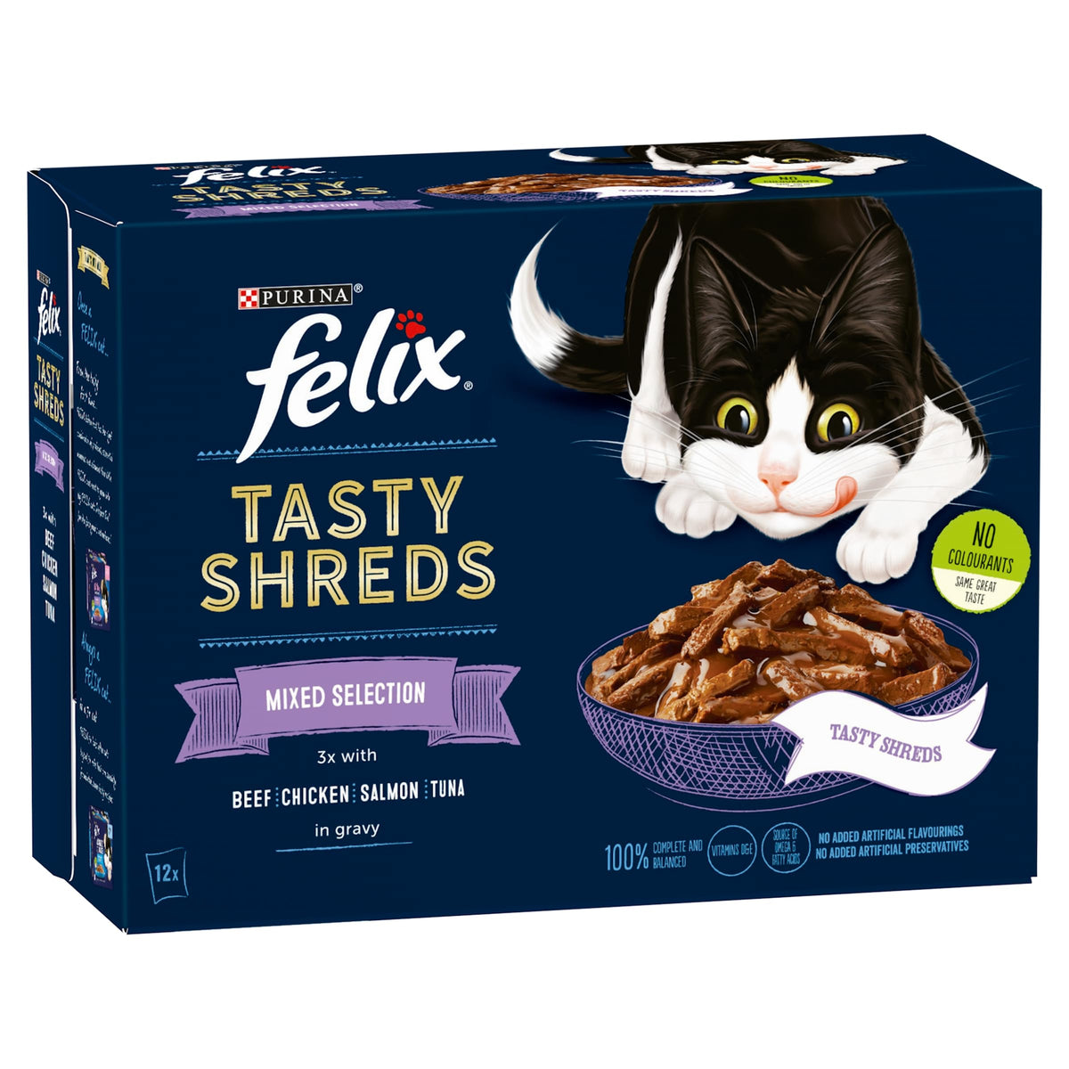FELIX Tasty Shreds Adult Wet Cat Food Mixed Selection in Gravy Chicken, Beef, Tuna, Salmon 40 x 80g Pouches