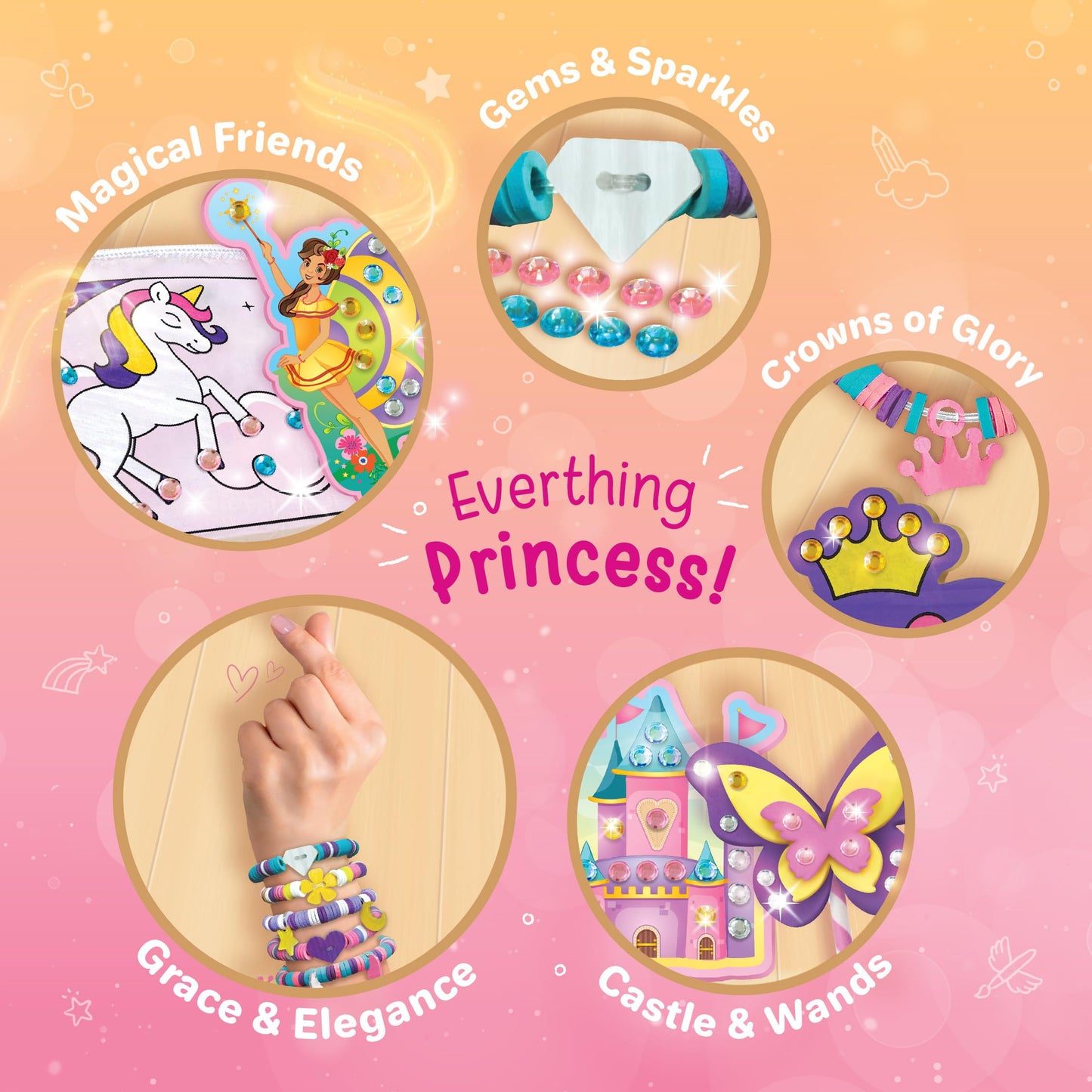Imagimake Princess Craft Kit | 10 Mess-Free DIY Activities | Bracelet Making Kit, Unicorn Pouch, Butterfly Wands & More | Unicorn Gifts for Kids | Gifts for Girls & Boys 5,6,7,8,9,10,11,12 Years Old