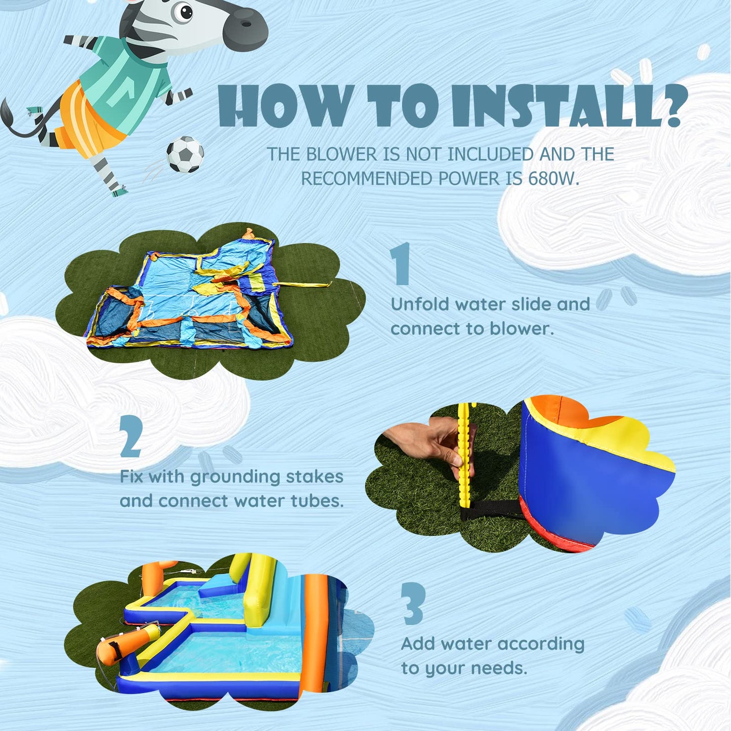 COSTWAY 5-in-1 Inflatable Water Park with Slide, Bouncy Castle, Football Field & Pool — Ages 3-12
