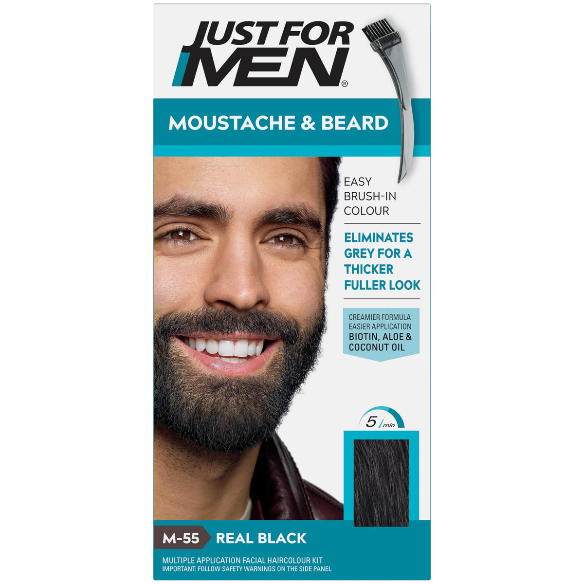 Just for men Moustache & Beard Dark Brown Dye, Eliminates Grey for a Thicker & Fuller Look M45