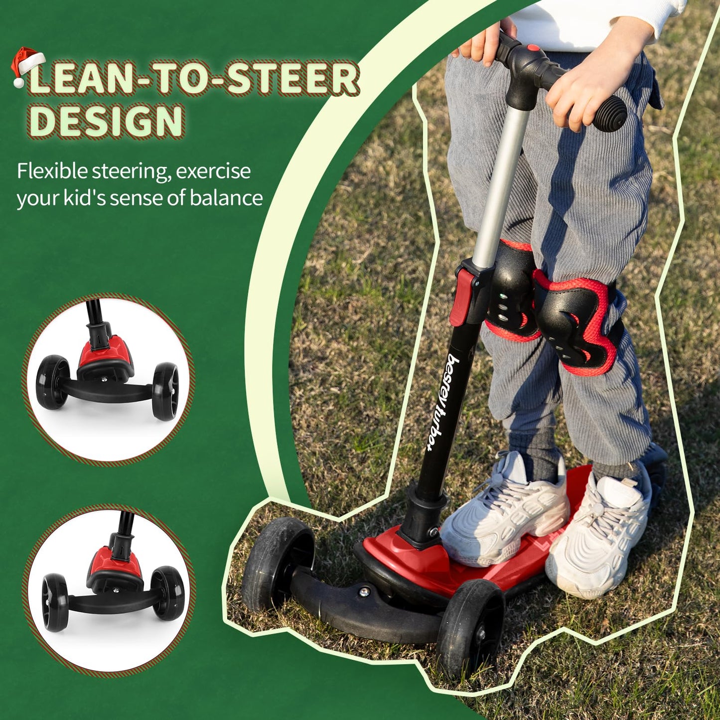 besrey 3-Wheel Toddler Scooter with Lean-to-Steer — Foldable, Anti-Slip Deck | Max 50 kg