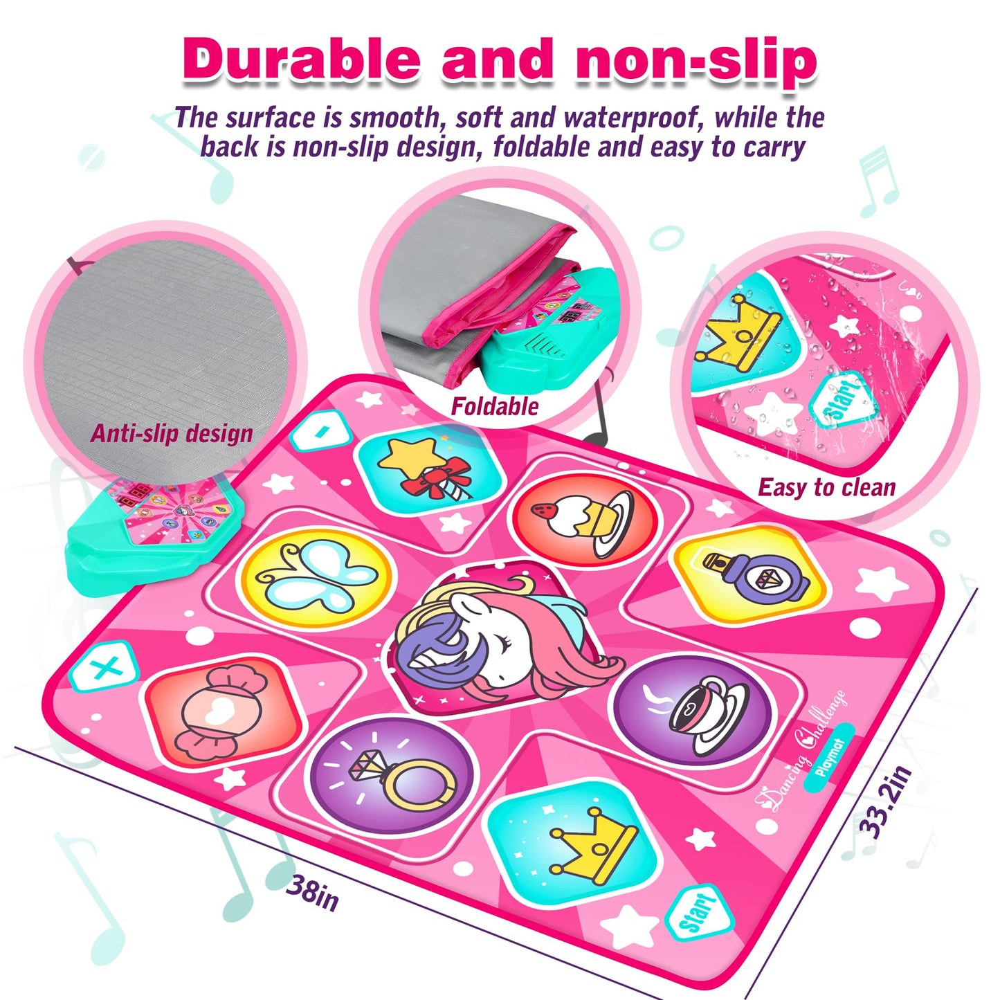 FHNSEL Dance Mat for Girls,Light Up Dance Pad,Kids Musical Dance Play Mat with Light Up 9 Pattern,Built-in Music, 5 Game Modes,Toys Gifts for 3 4 5 6 7 8 9 10 11 12 Year Old Girls Boys and Adult