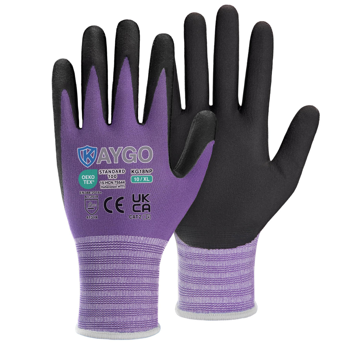 KAYGO Safety Work Gloves MicroFoam Nitrile Coated 12 Pairs, KG18NB