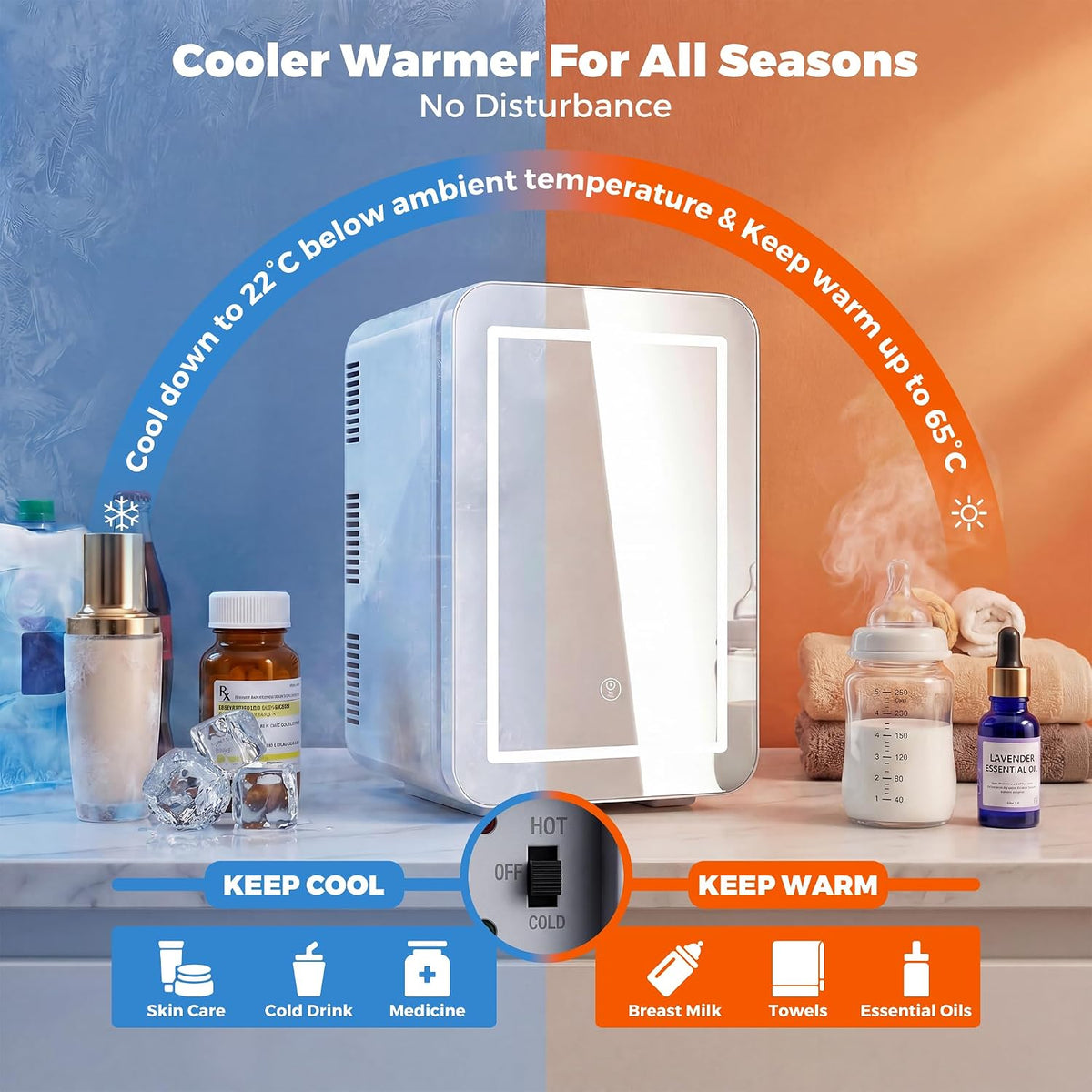 6L Skincare & Makeup Mini Fridge, Cooler & Warmer with LED Mirror