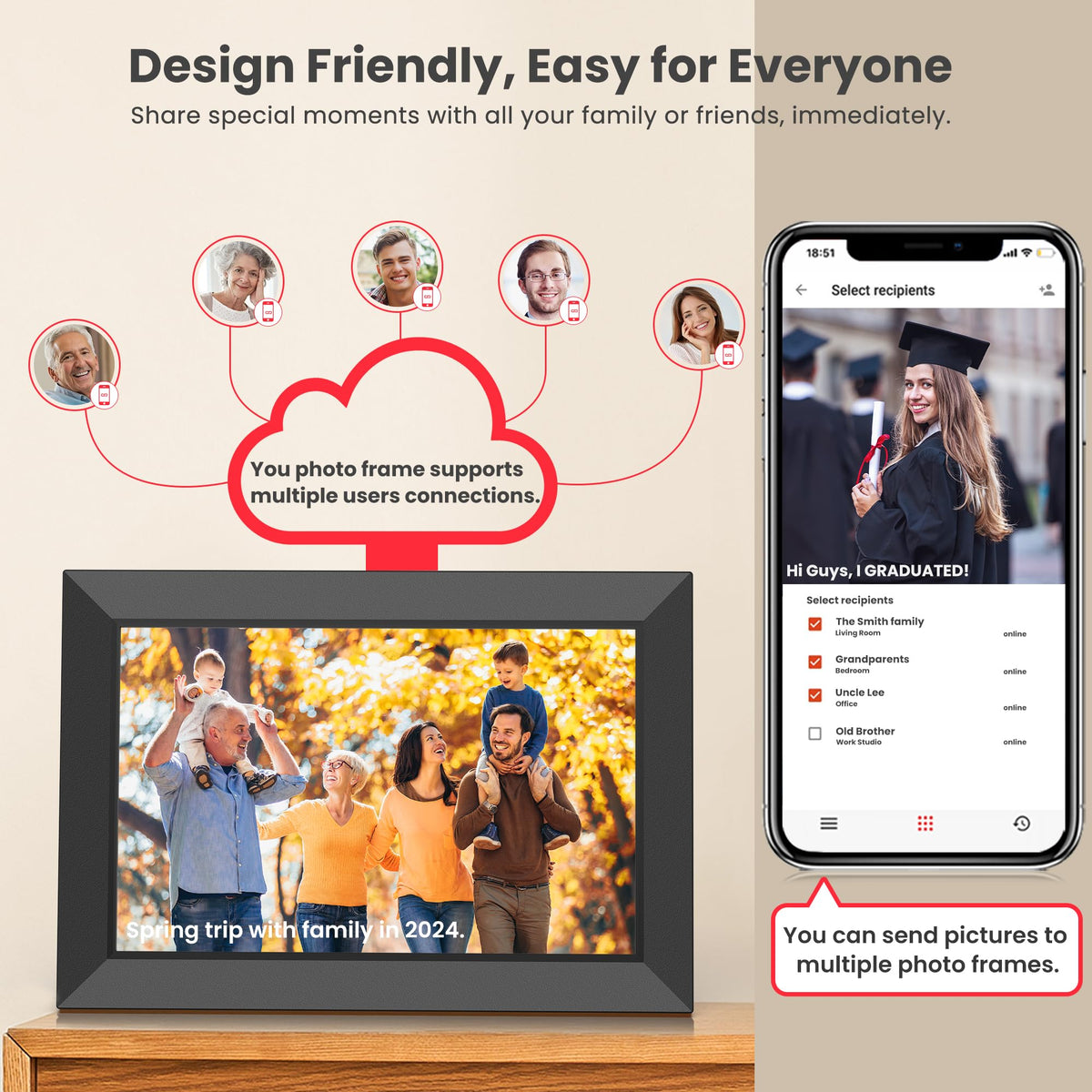 Frameo WiFi Digital Photo Frame 10.1 Inch - 1280x800 HD IPS Touch Screen Picture Frame Electronic, 32GB Memory, Auto Rotate, Wall Mountable, Digital PictureFrame for Sharing Photos and Videos