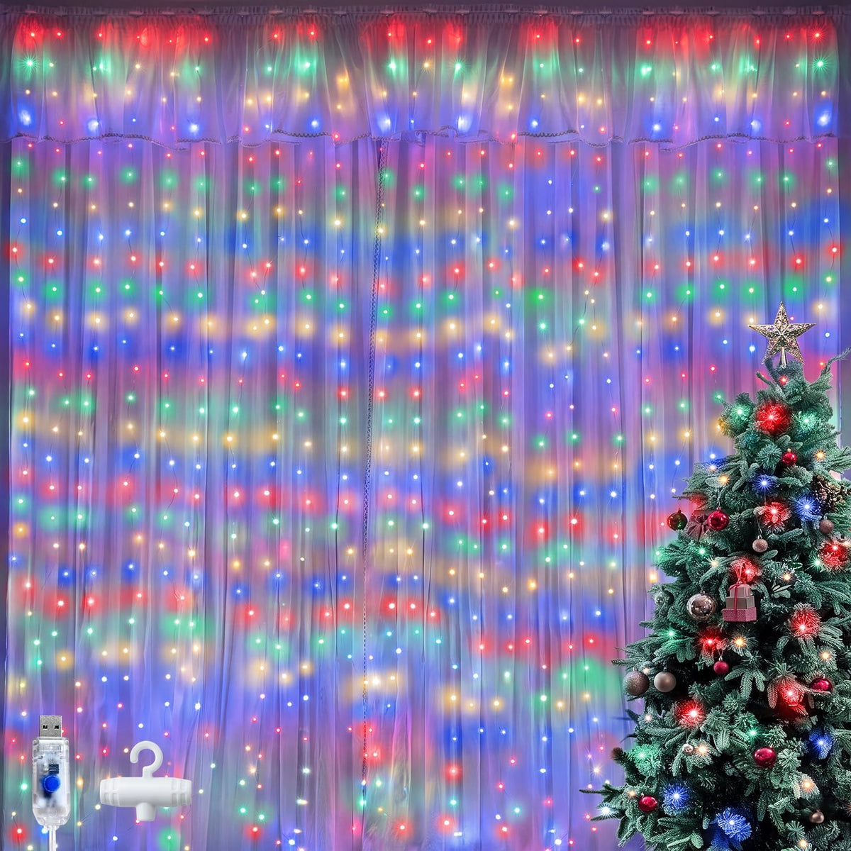 Ollny Curtain Fairy Lights, 200 LEDs 2mx2m Window String Lights Multicolour