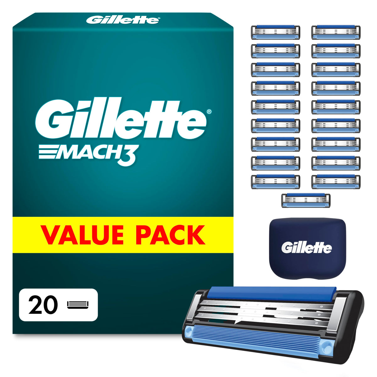 Gillette Mach3 Razor Blade Refills for Men, 12 Count