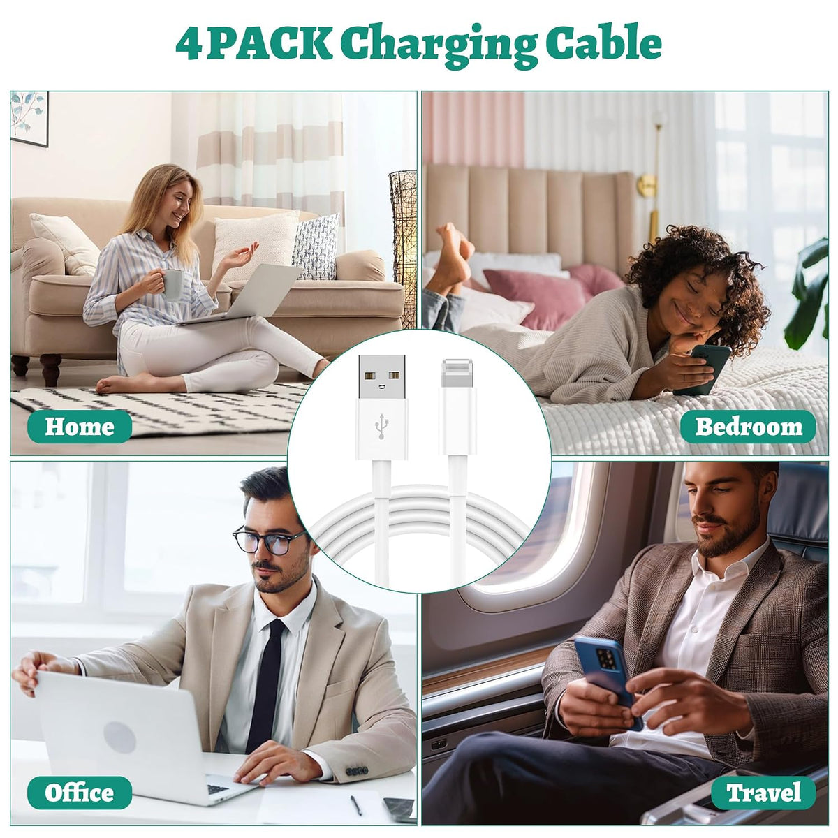 BSTOEM 4Pack for iPhone Charger Cable, 2M for Lightning to USB Cable