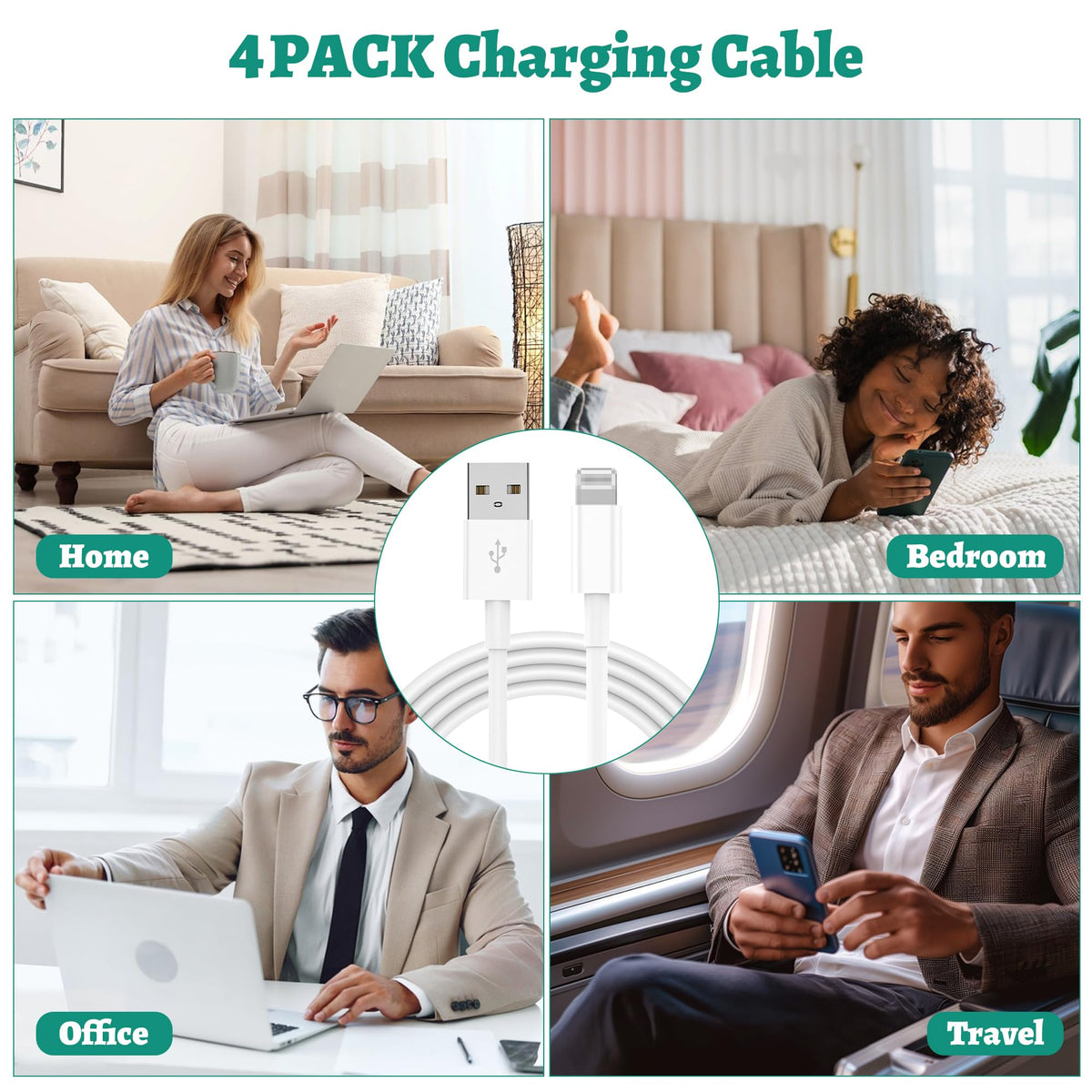 BSTOEM 4Pack for iPhone Charger Cable, 2M for Lightning to USB Cable