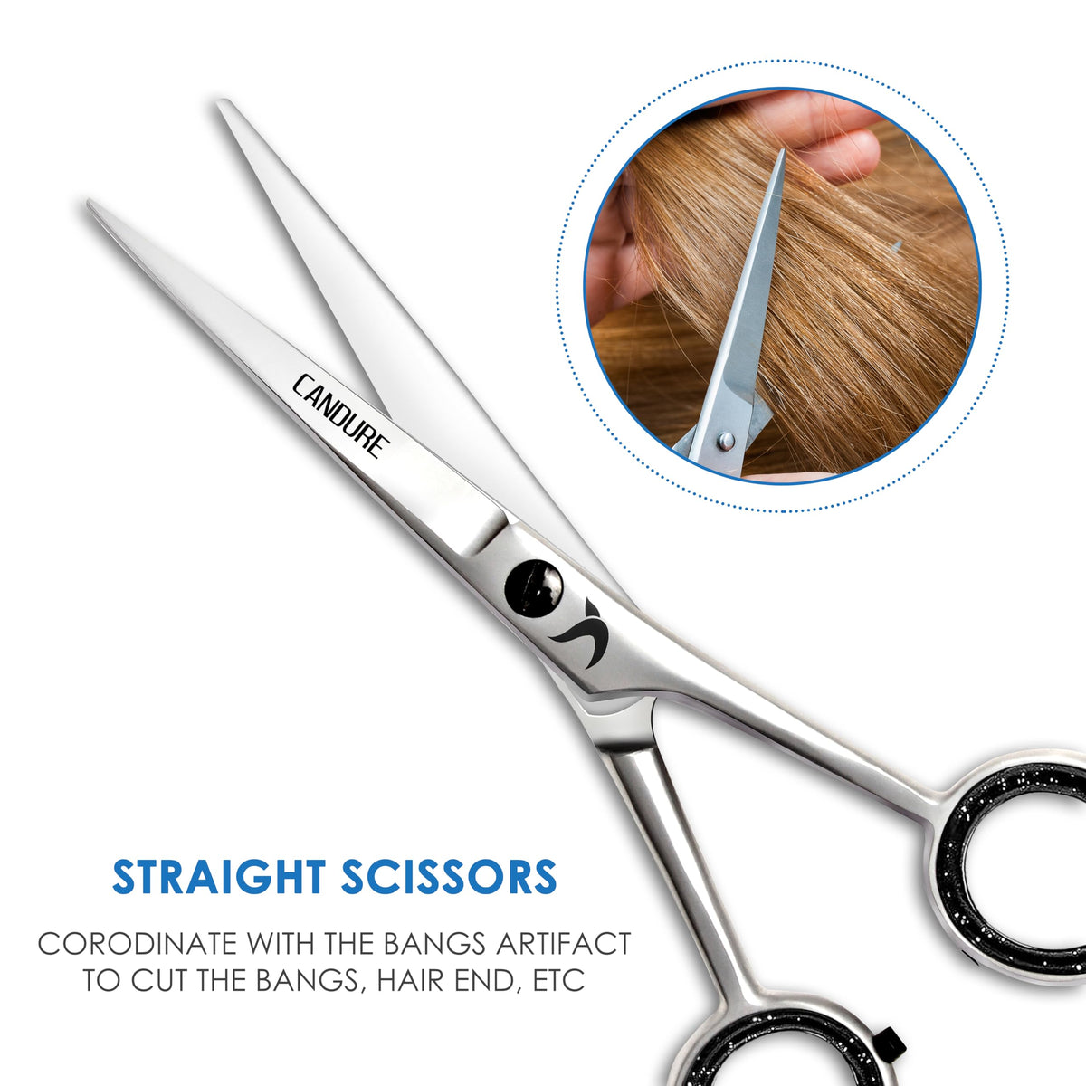 Candure Hairdressing Scissor with Comb & Leather Pouch 6.5" - Hair Scissor for Professional Hairdressers, Barbers Stainless Steel Hair Cutting Shears for Salon, Men, Women, Children and Adults Black