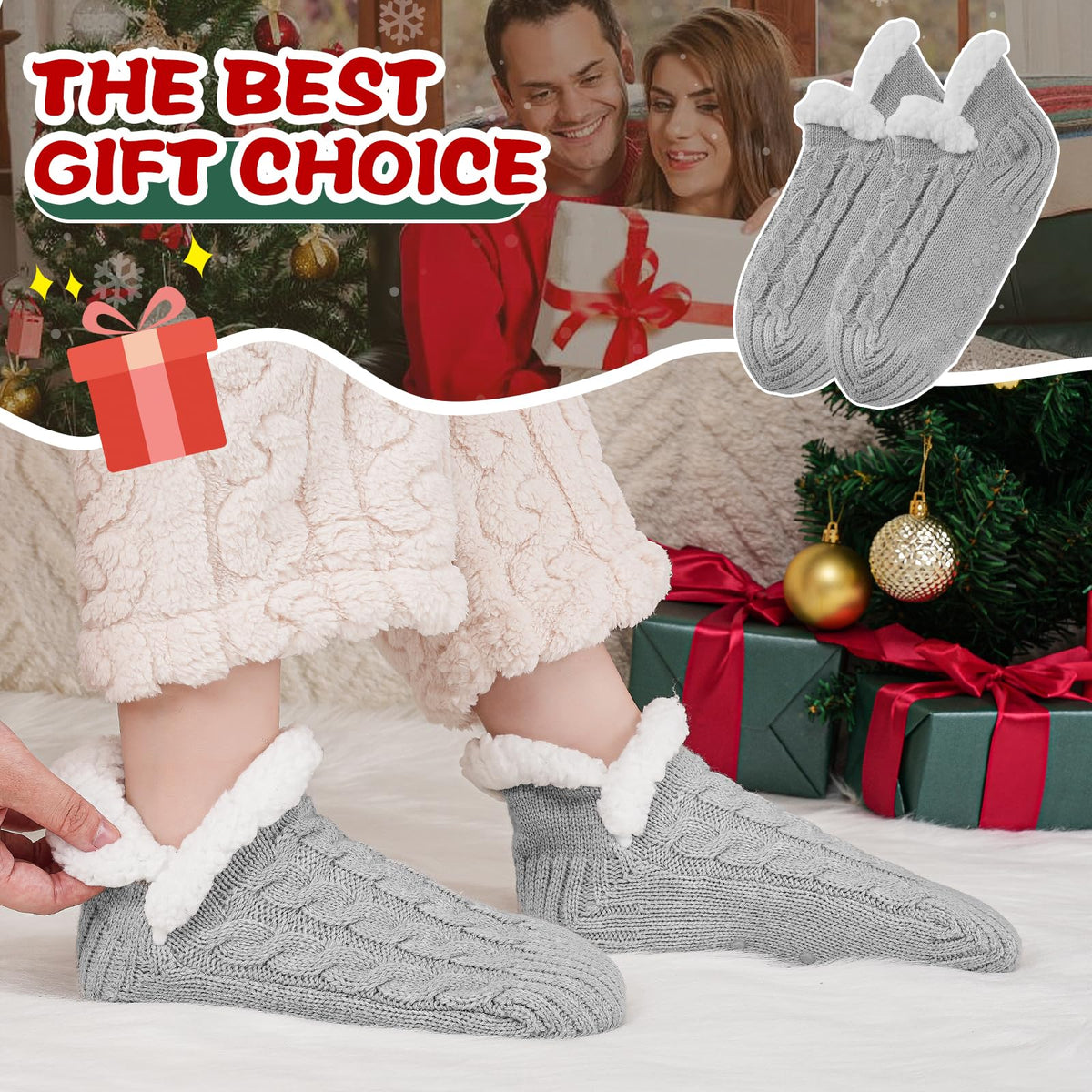 Niorasen Fluffy Slipper Socks Women Men, Winter Gift for Her, UK 4-9