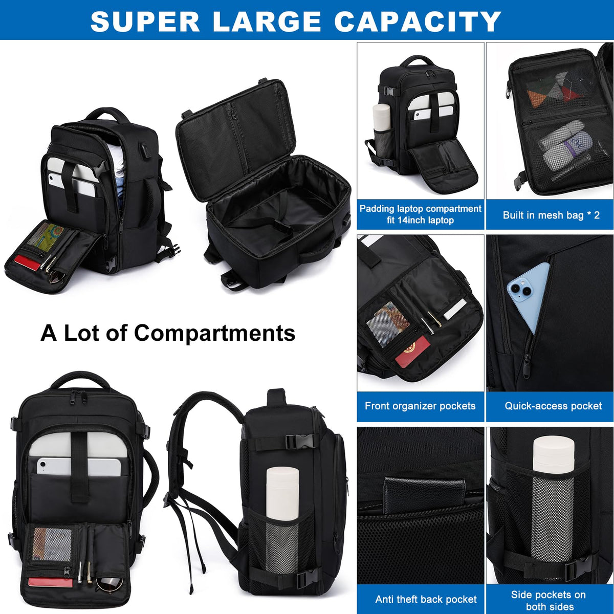Ryanair Cabin Bags 40x30x20 Underseat 24L Small Travel Backpack Cabin Size