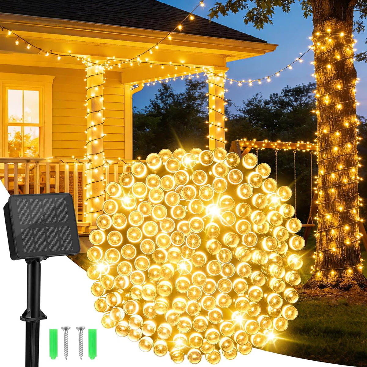 Outdoor Solar Lights Garden, 12M/40FT 120 LED Solar String Lights Waterproof, 8 Modes Solar Powered Fairy Lights for Tree Patio Yard Party Garden Terrace Decorations Warm White