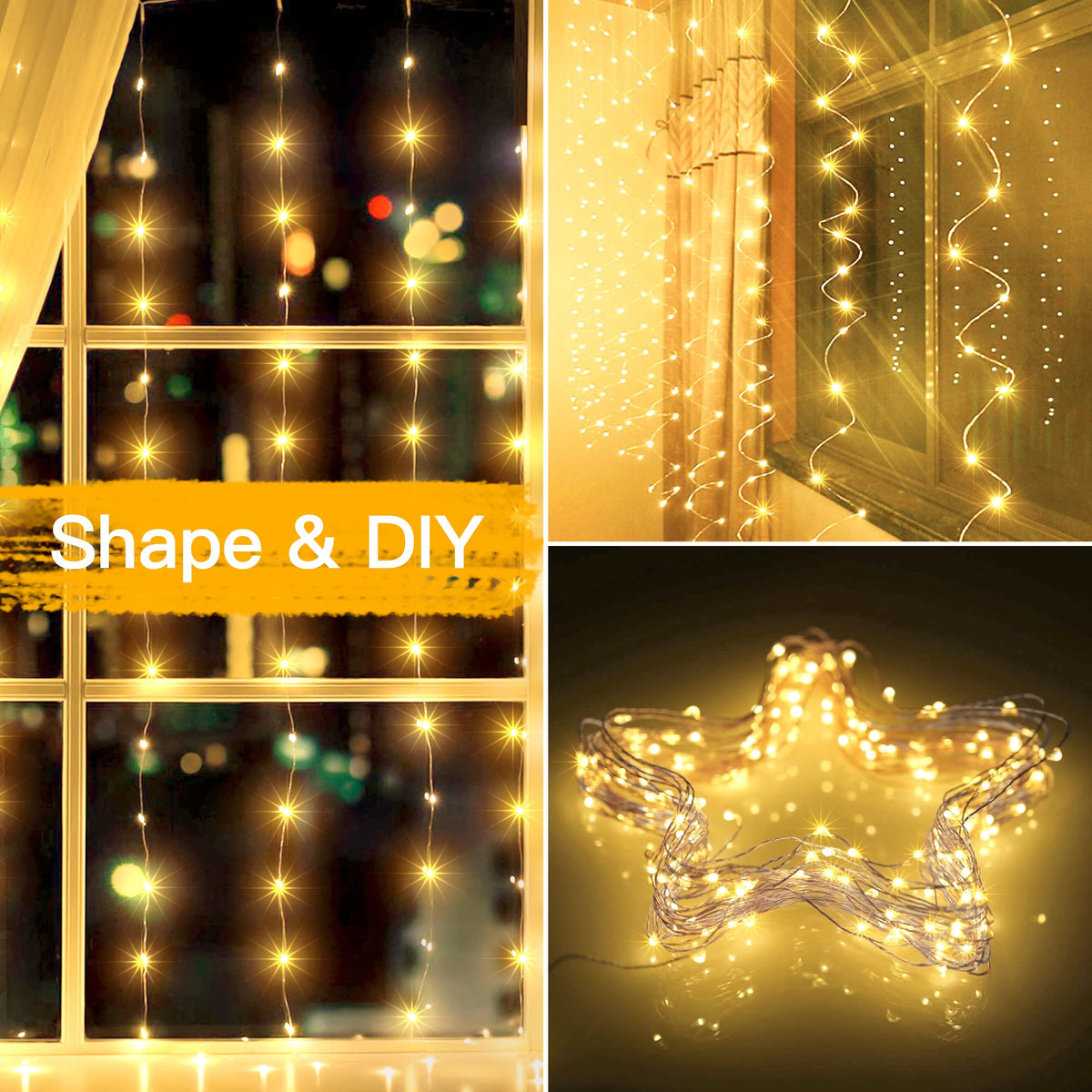 Ollny Curtain Fairy Lights, 200 LEDs 2mx2m Window String Lights Multicolour
