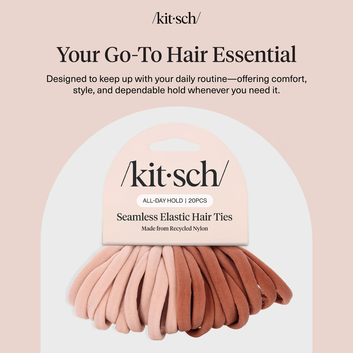 Kitsch Soft Nylon Hair Ties No Damage 6pcs - Black