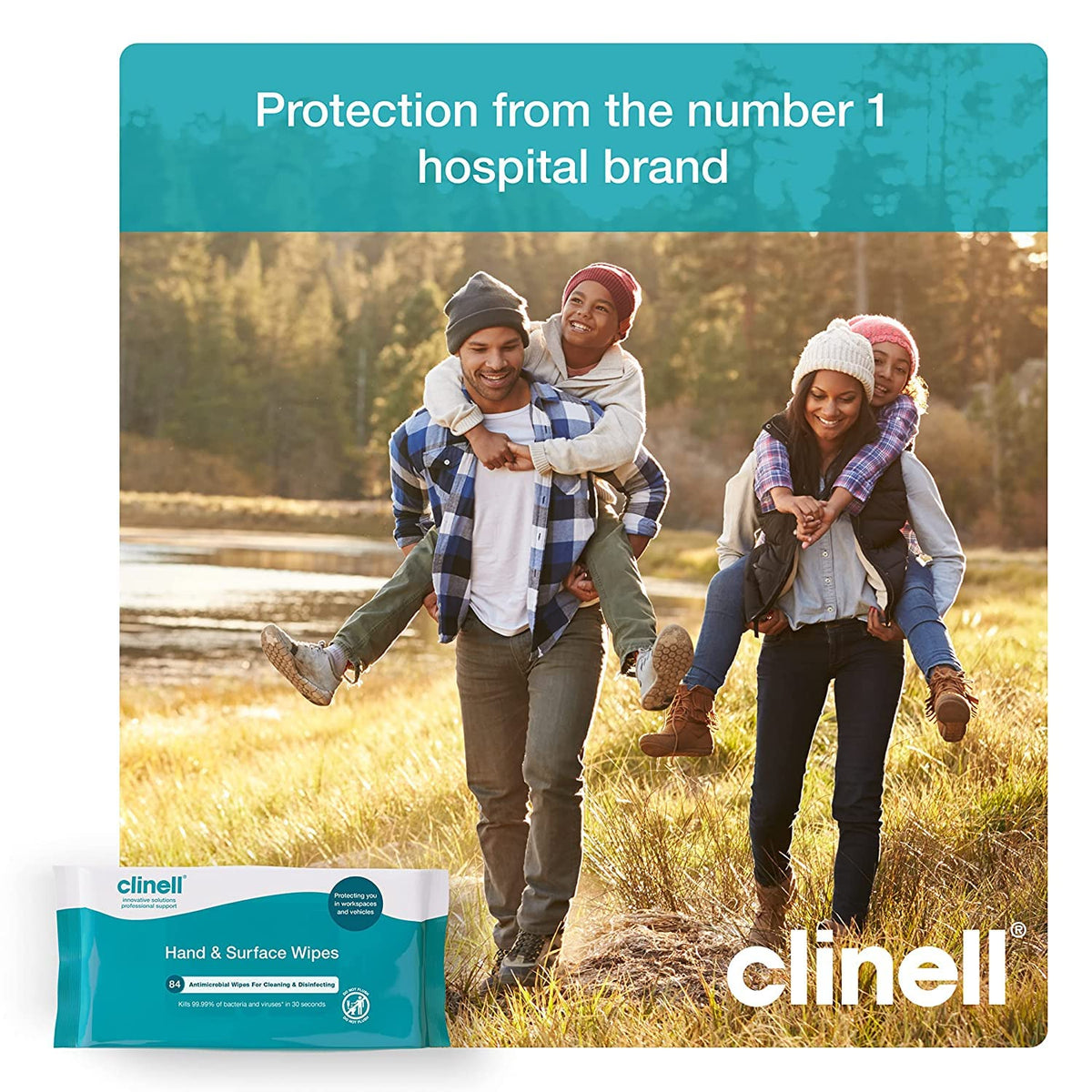 Clinell Antimicrobial Hand Wipes for Cleaning & Disinfecting - Sanitising Wipes, Ideal for Travel - Dermatologically Tested, Kills 99.99% of Bacteria & Viruses - 84 Wipes