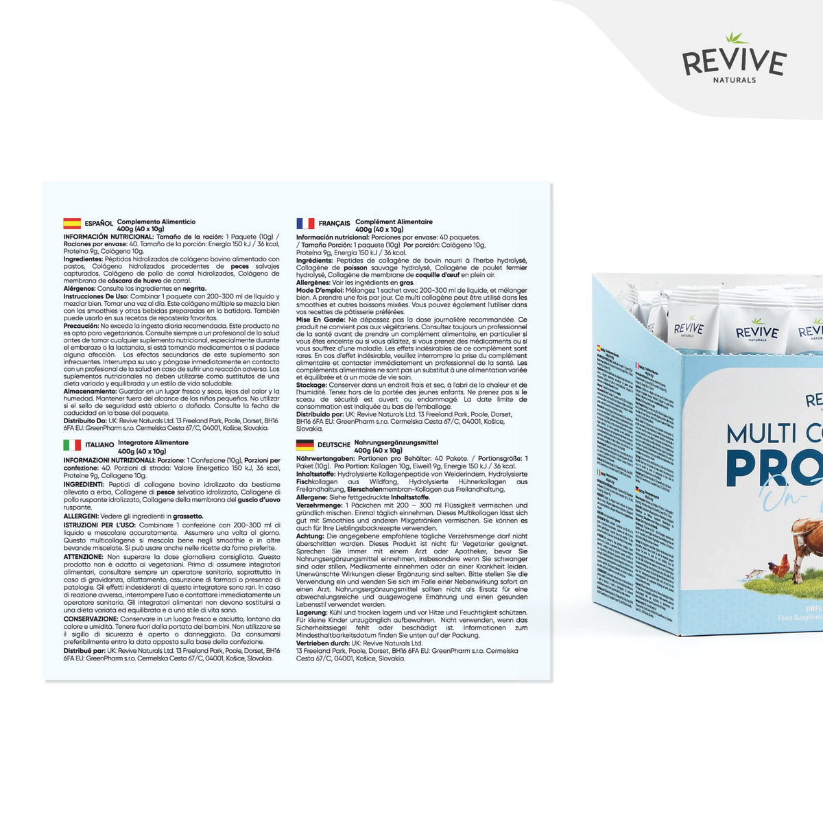 Multi Collagen Protein Powder 400g - Types I, II, III, V & X - Hydrolyzed Grass Fed Bovine, Wild Caught Fish, & Free-Range Chicken & Eggshell Collagen by Revive Naturals