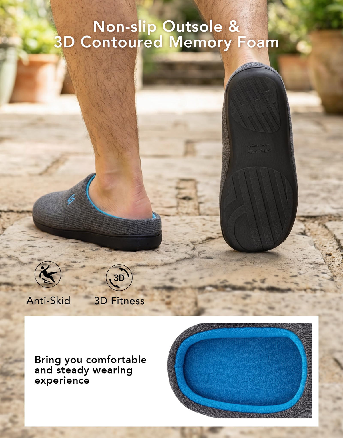 VeraCosy Men's Two-Tone Memory Foam Slippers