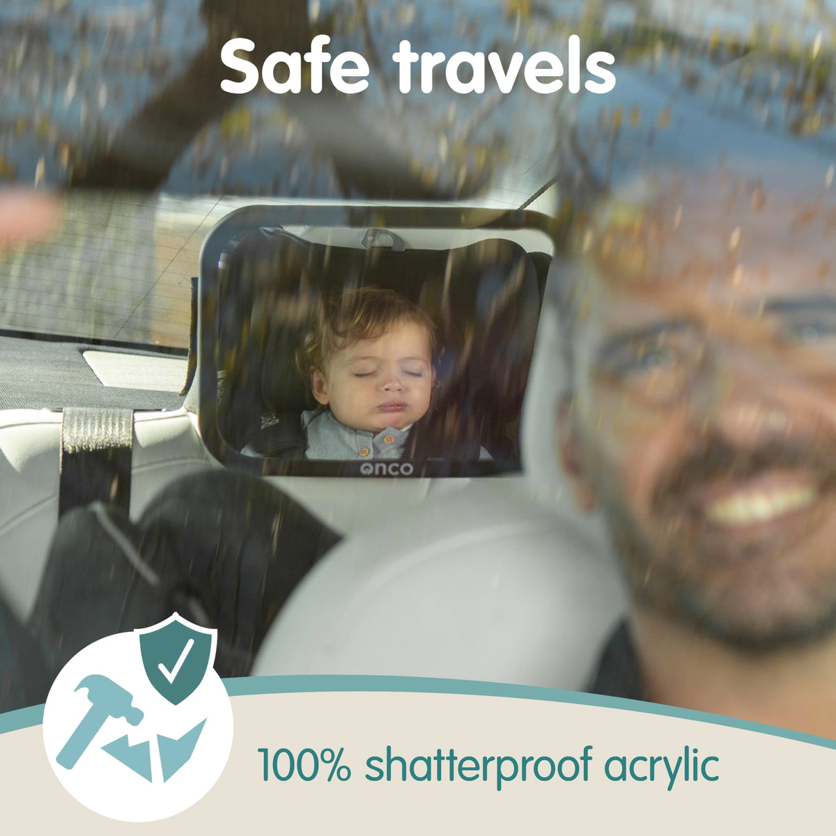 Onco Baby Car Mirror - Award-Winning, Shatterproof & Shakeproof [Black]