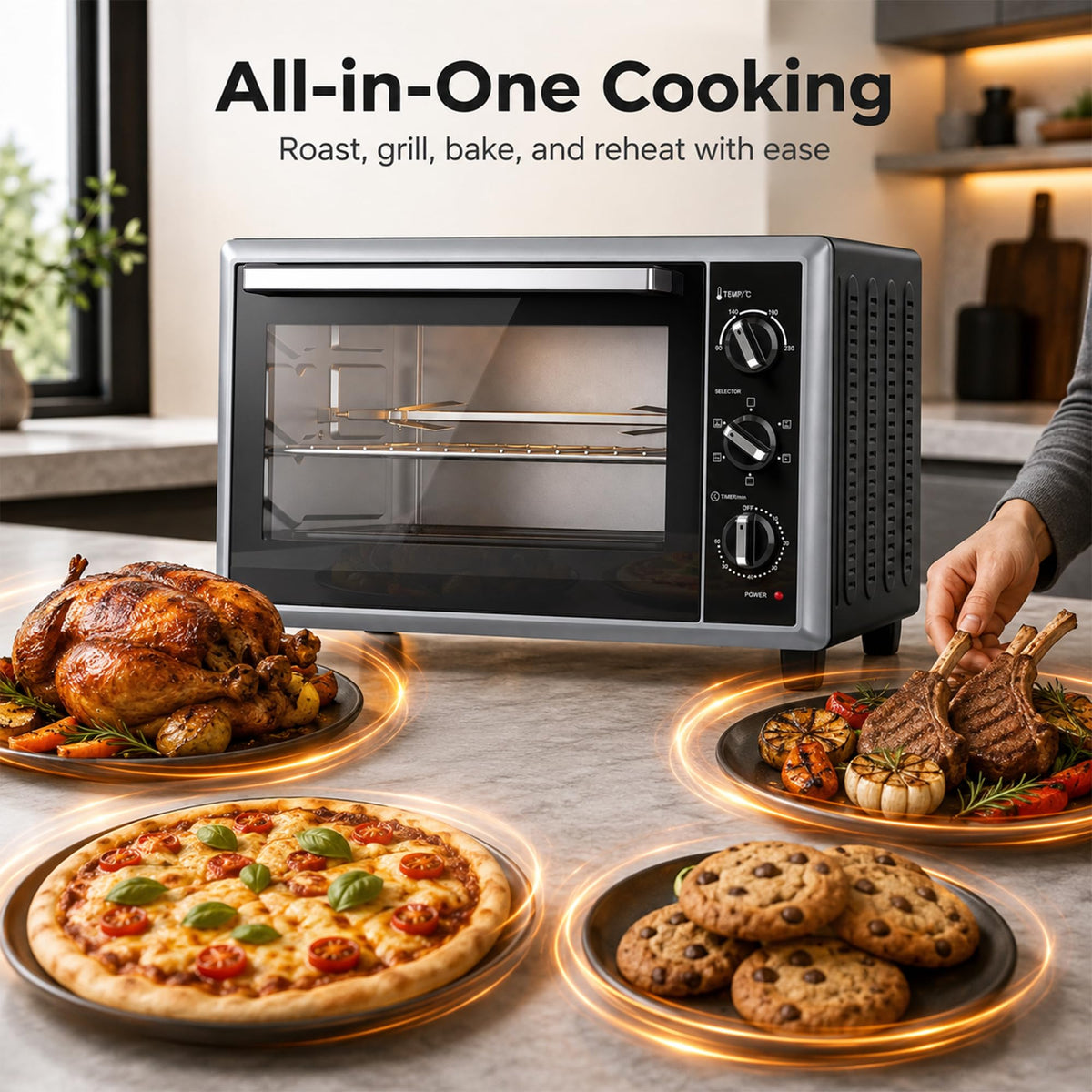 HOMCOM 36L Mini Oven with Convection, Rotisserie, Preheat, 1500 W, Black