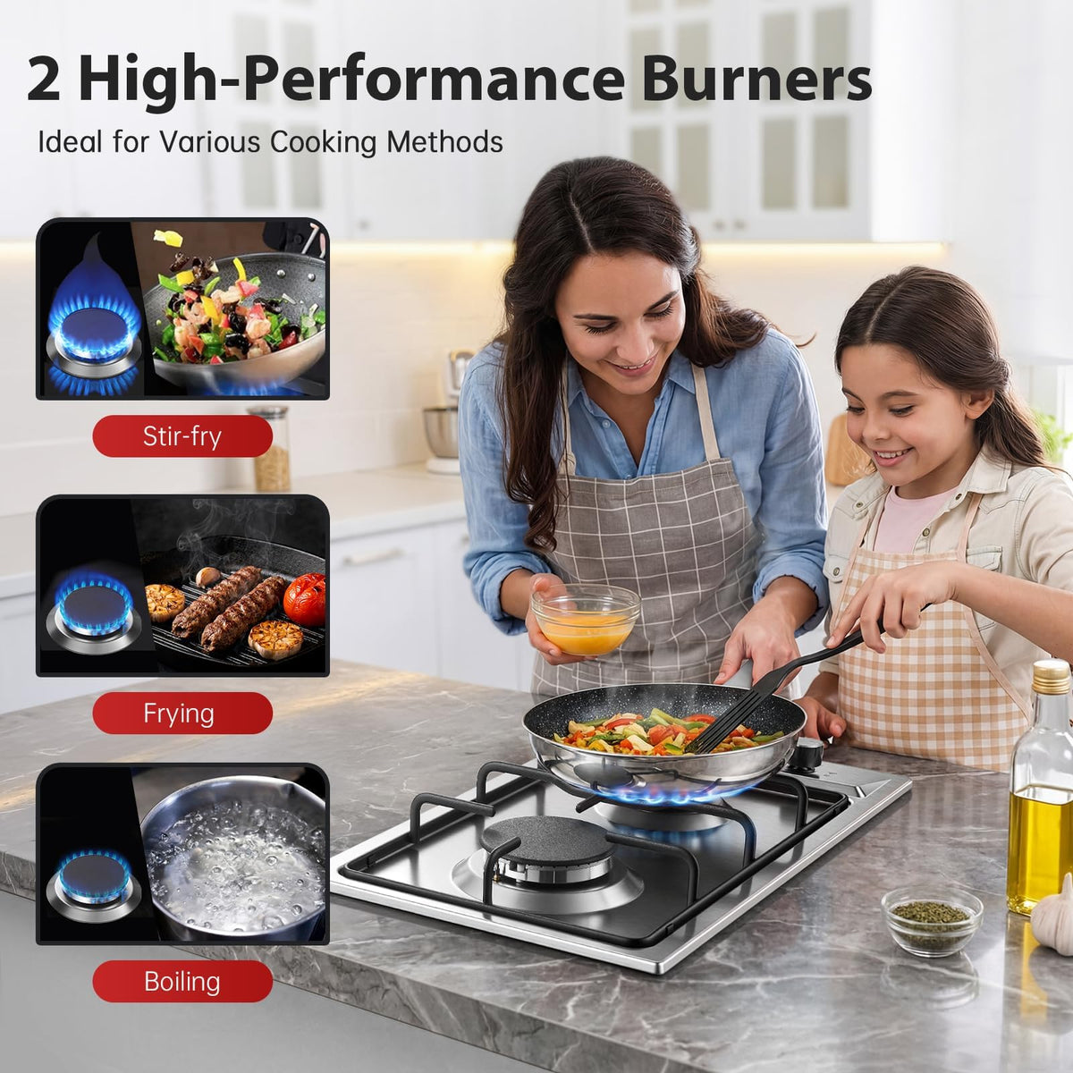 SNDOAS Gas Hob 4 Burners, NG/LPG Convertible, Built-in Black Glass Gas Hob with Wok Burner, Flame Failure Protection, 8000W, YYUKGCT-B04