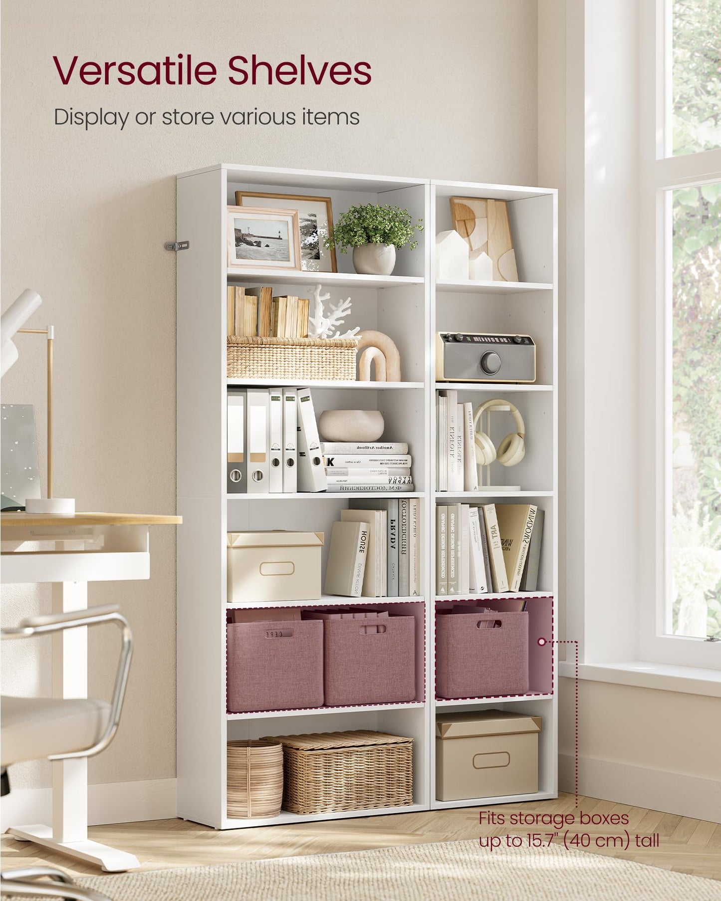 VASAGLE Bookcase, 6-Tier Bookshelf, Open Storage Shelf, Shelving Unit, 24 x 60 x 178.5 cm, for Living Room, Home Office, Dinning Room, Cloud White LBC169T14