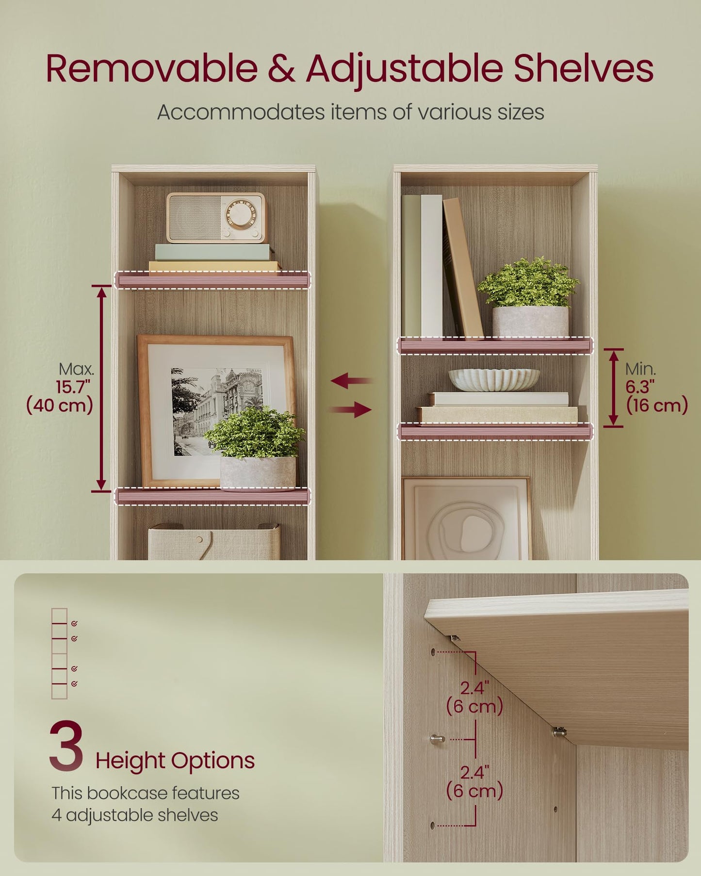 VASAGLE Bookcase, 6-Tier Bookshelf, Open Storage Shelf, Shelving Unit, 24 x 60 x 178.5 cm, for Living Room, Home Office, Dinning Room, Cloud White LBC169T14