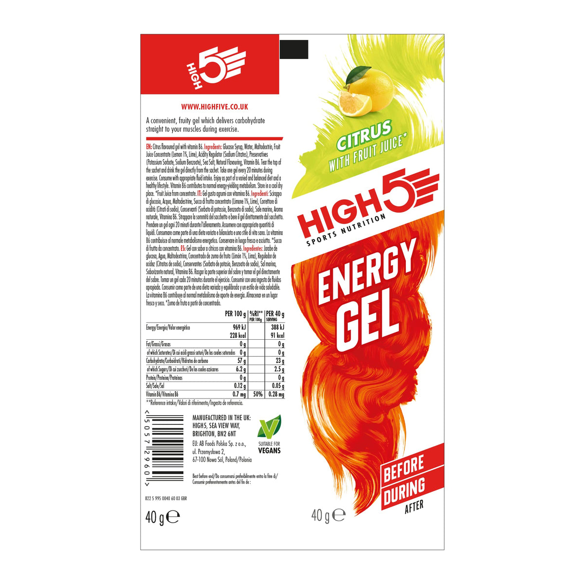 HIGH5 Energy Gels, Running Gel for Fast & Sustained Energy, Mixed, 8 x 40g