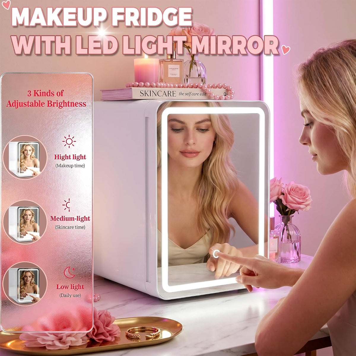 6L Skincare & Makeup Mini Fridge, Cooler & Warmer with LED Mirror