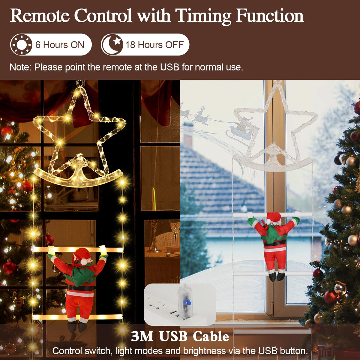 Lewondr 10ft Christmas Ladder Lights with 2 Santa Ladder Climbing, Colorful
