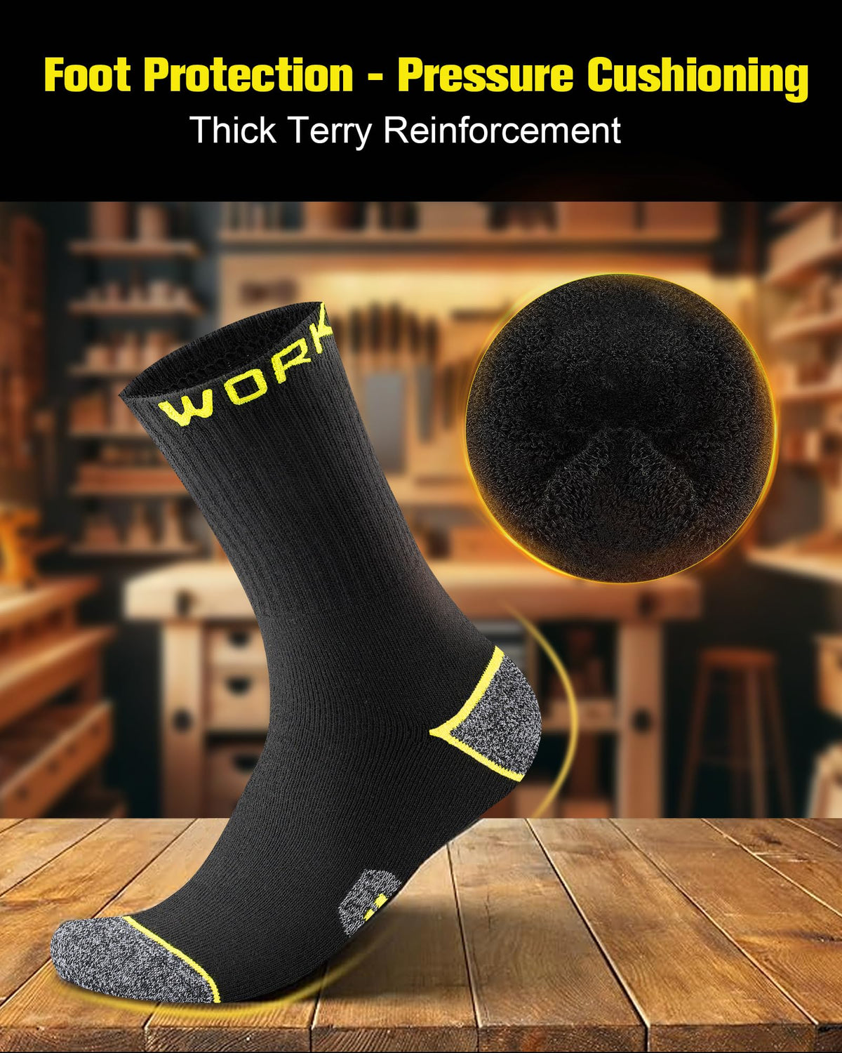 Men's Work Socks Heavy Duty Cushioned Crew Durable 10 Pairs