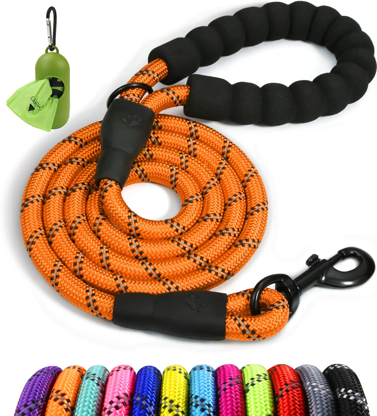 Taglory Rope Dog Lead with Soft Padded Handle – Reflective Rock Climbing Rope Lead for Small and Medium Dogs 120 cm 1.0 cm Black