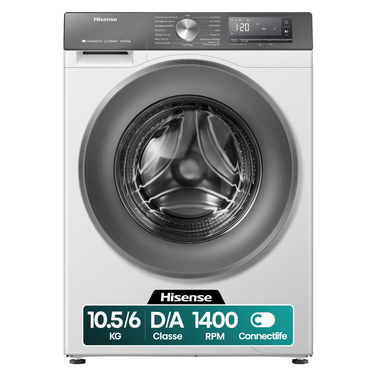 Hisense 3S Series WD3S8043BB3 Wifi Connected 8Kg and 5Kg Washer Dryer with 1400 rpm - Black - A-D Rated