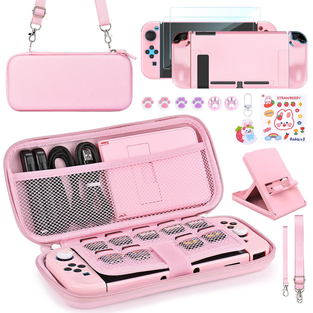 Younik Switch Accessories Bundle, 17 in 1 Switch Accessories Kit for Girls Include Switch Carrying Case with 9 Game Card Slots, Adjustable Stand, Protective Case for Switch Console & J-Con (Blue)