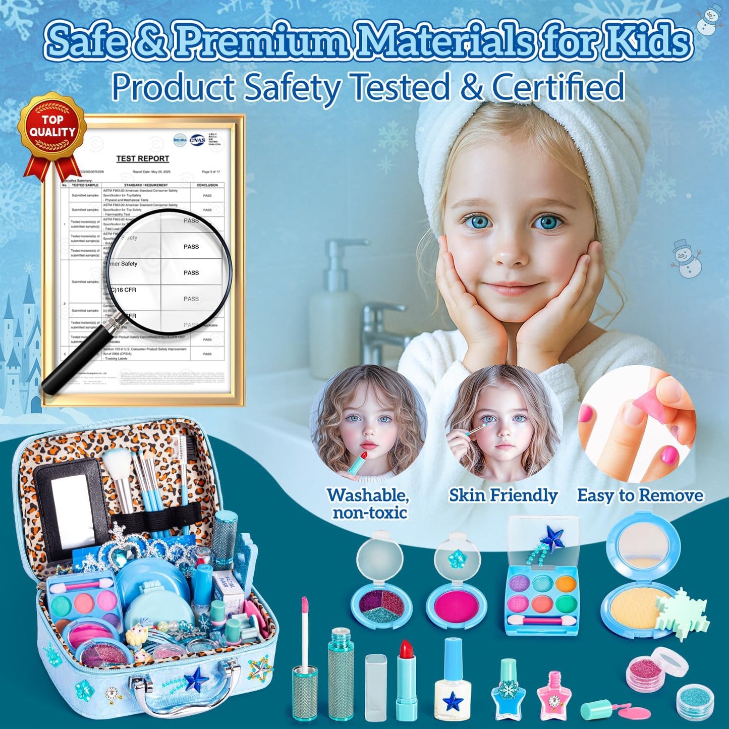 Hohosunlar Kids Makeup Sets for Girls, Washable Makeup Kit Girl Toys, Safe Pretend Play Princess Toys Make Up Set with Water-Base Peel-off Nail Polish Christmas Birthday Gift for Toddlers Ages 4-12