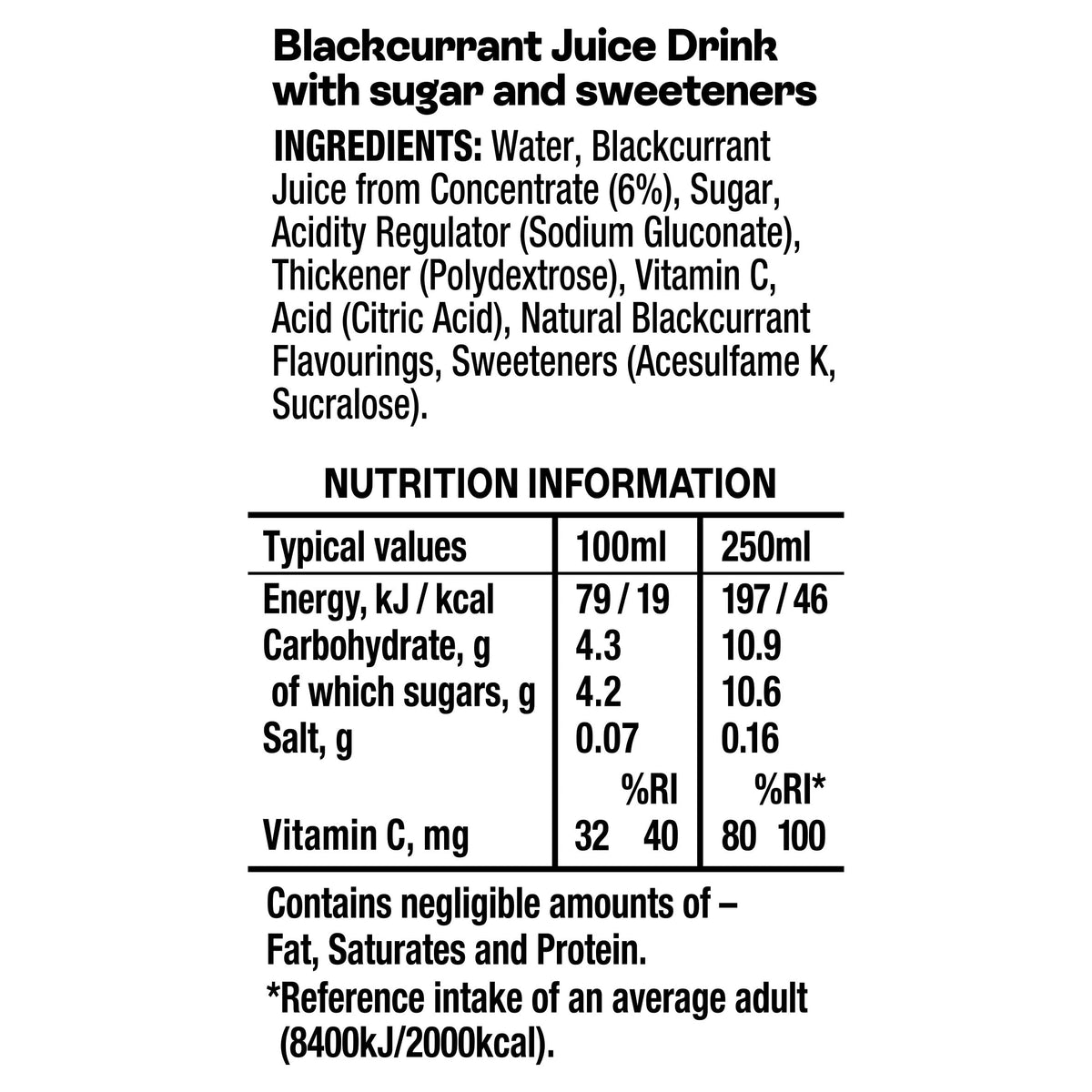 Ribena Blackcurrant Juice Drink Cartons - Multipack 6x250ml; Real Fruit; Rich In Vitamin C; No Artificial Colours or flavours ; Perfect For On The Go
