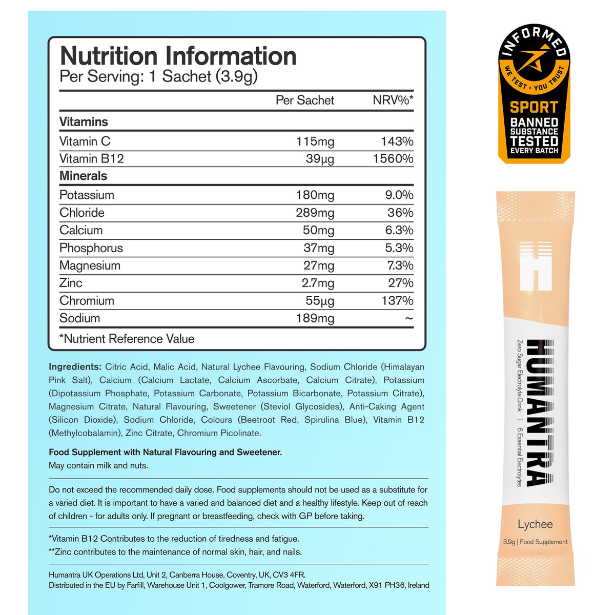 Humantra Electrolytes Powder Hydration Sachets - Himalayan Lime, 20ct