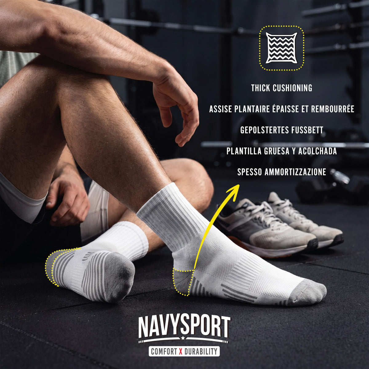 NAVYSPORT Men's Cotton Sports Socks, Pack of 6 Pairs