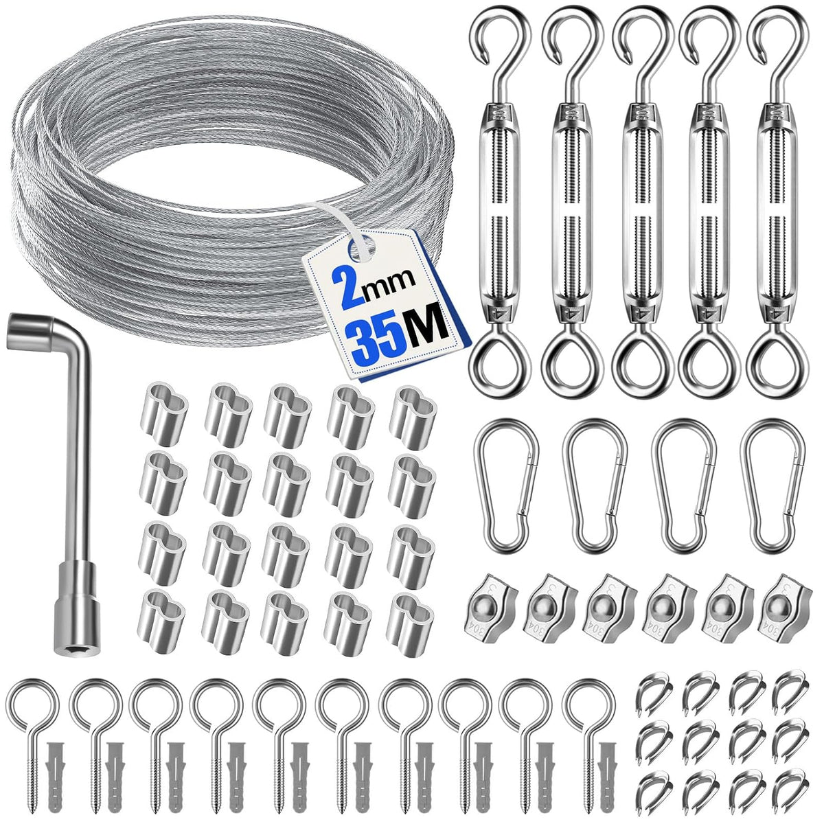 35M 69Pcs Garden Wire for Climbing Plant,Stainless Steel Cable Kit