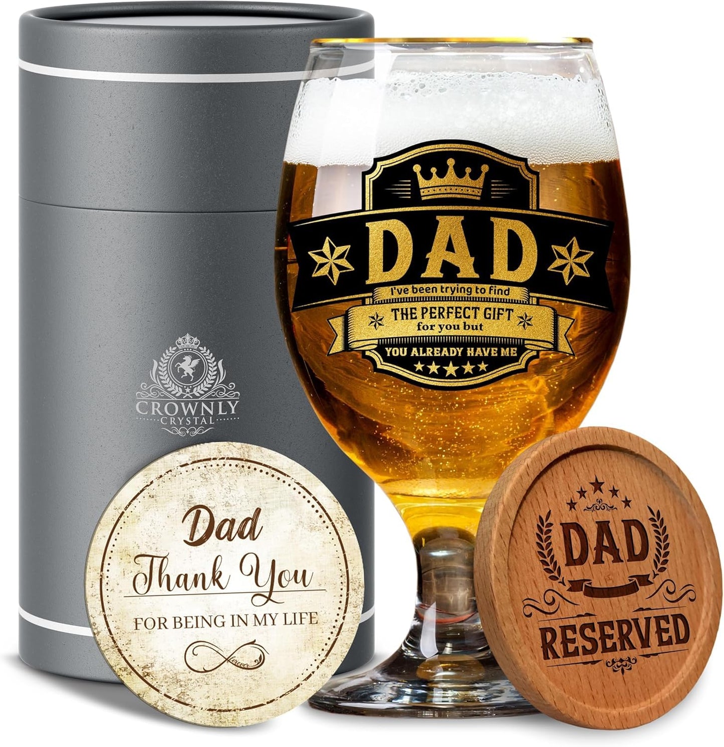 Crownly Crystal® Gold Birthday Gifts: Dad's Beer Glasses