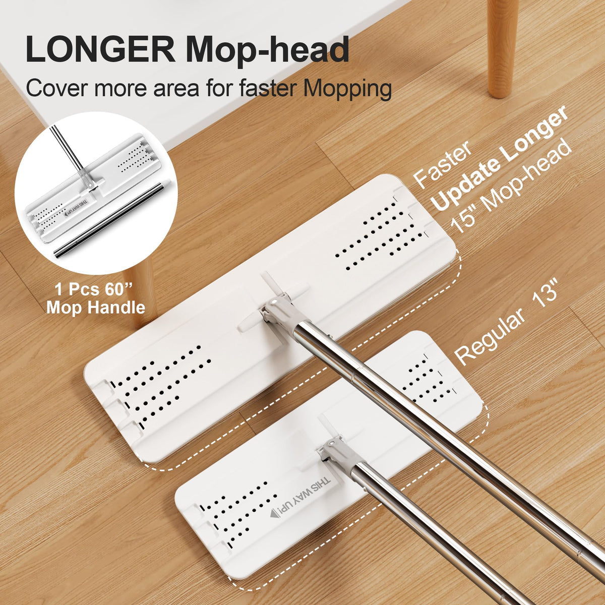 JOYMOOP Mop and Bucket with Wringer Set, Hands Free Flat Floor Mop and Bucket, with 3 Washable Microfiber Pads, Wet and Dry Use, Floor Cleaning System