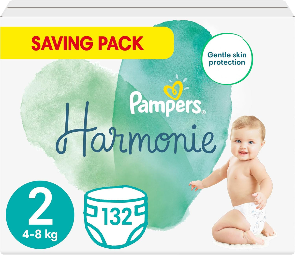 Pampers Baby Nappies Size 2 (4-8 kg / 9-18 lbs), Harmonie, 132 Count, Saving Pack, Baby Essentials for Newborn