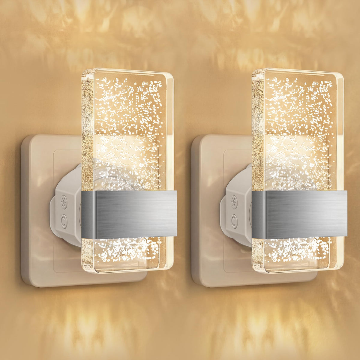Night Light Plug in Wall with Dusk to Dawn Sensor Modern 2 Pack Gold