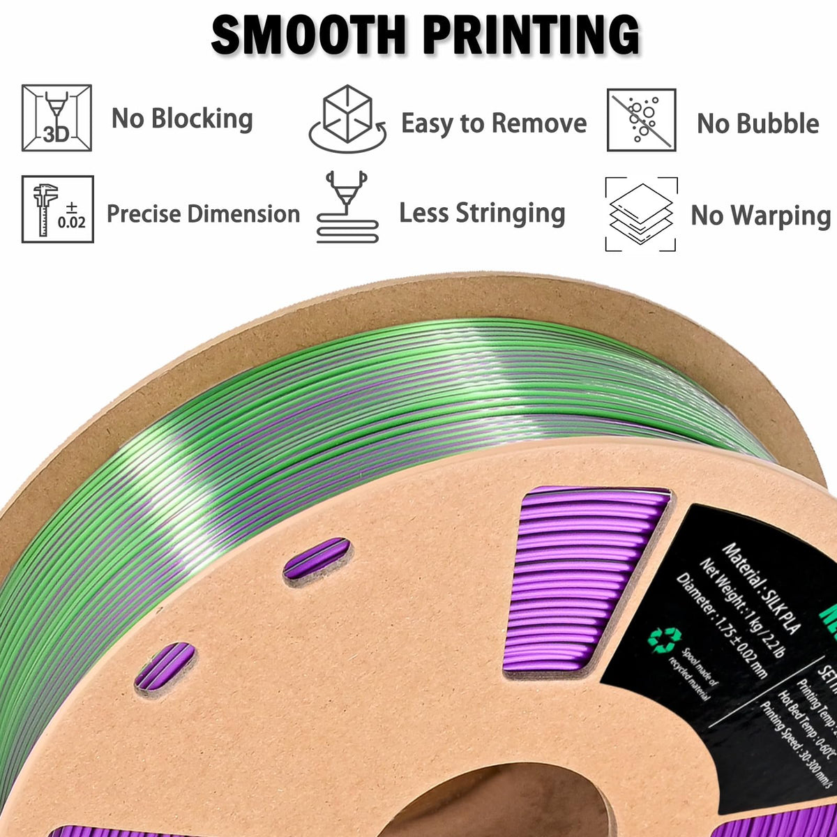 Silk Tri Colour PLA Filament 1.75mm 1kg, Multicolor 3D Printer Filament, Filament 3D Printing Materials for Most FDM 3D Printer, Silk PLA Red Yellow Blue, Rainbow PLA Filament 1.75mm ± 0.02