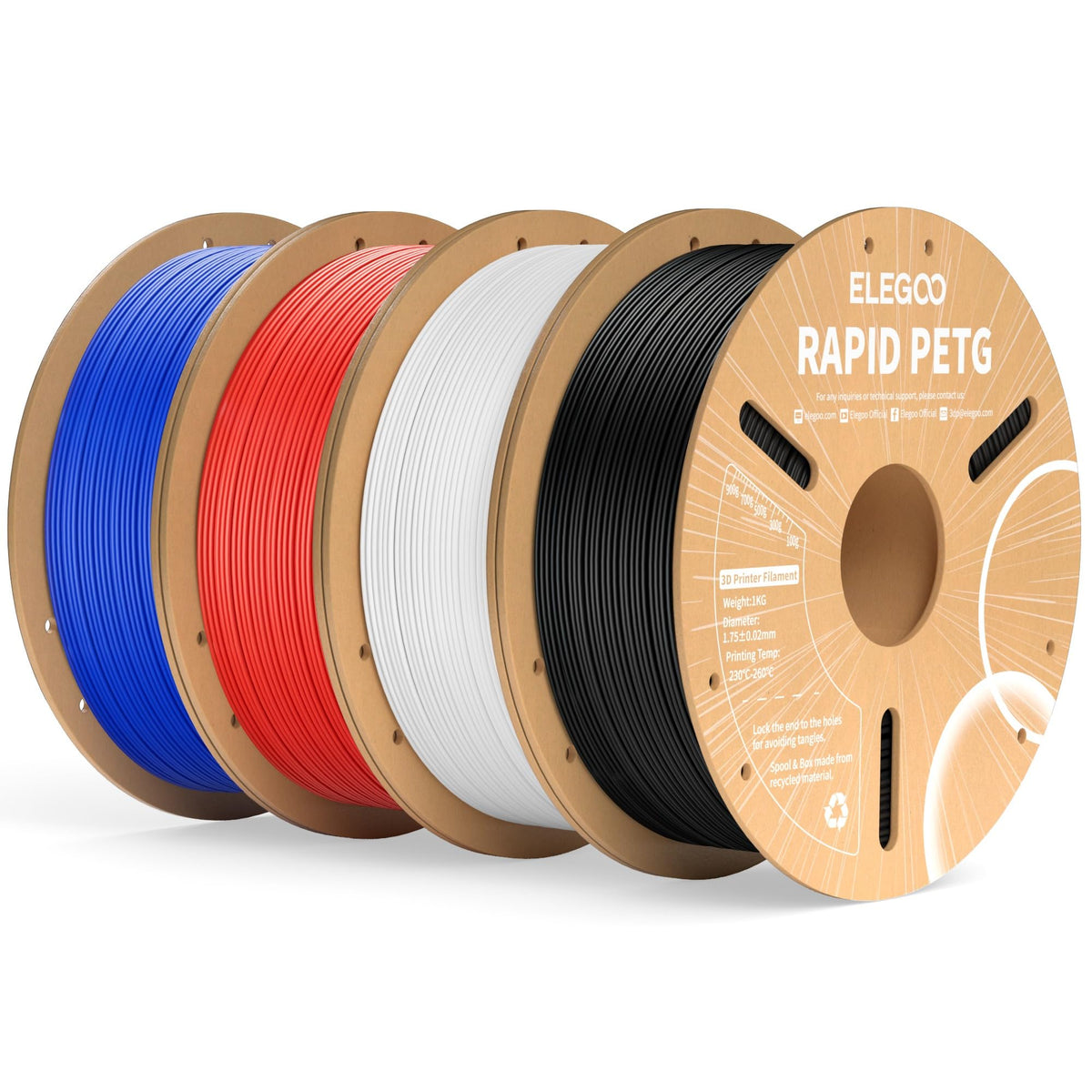 ELEGOO Rapid PETG 3D Printer Filament 1.75mm Black 1KG