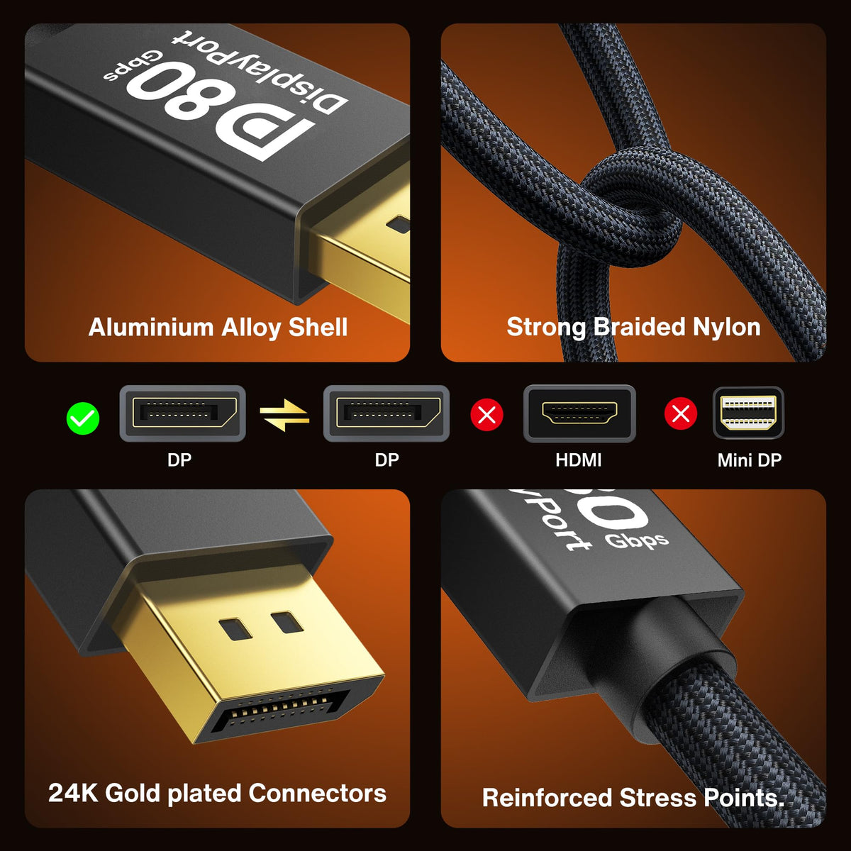 IVANKY VESA Certified DisplayPort Cable 2m DP to DP 4K@60Hz Gaming Monitor