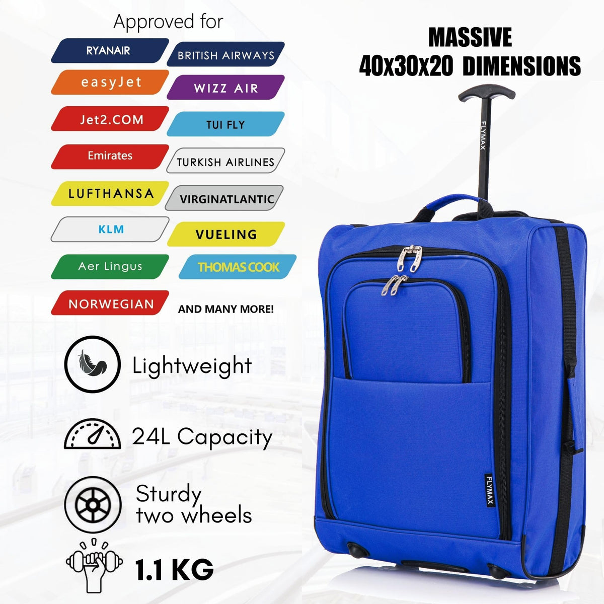 Easyjet 45x36x20 Carry on Suitcase Approved Underseat Cabin Bag Case Lightweight Hand Luggage 1.3kg 33L Black
