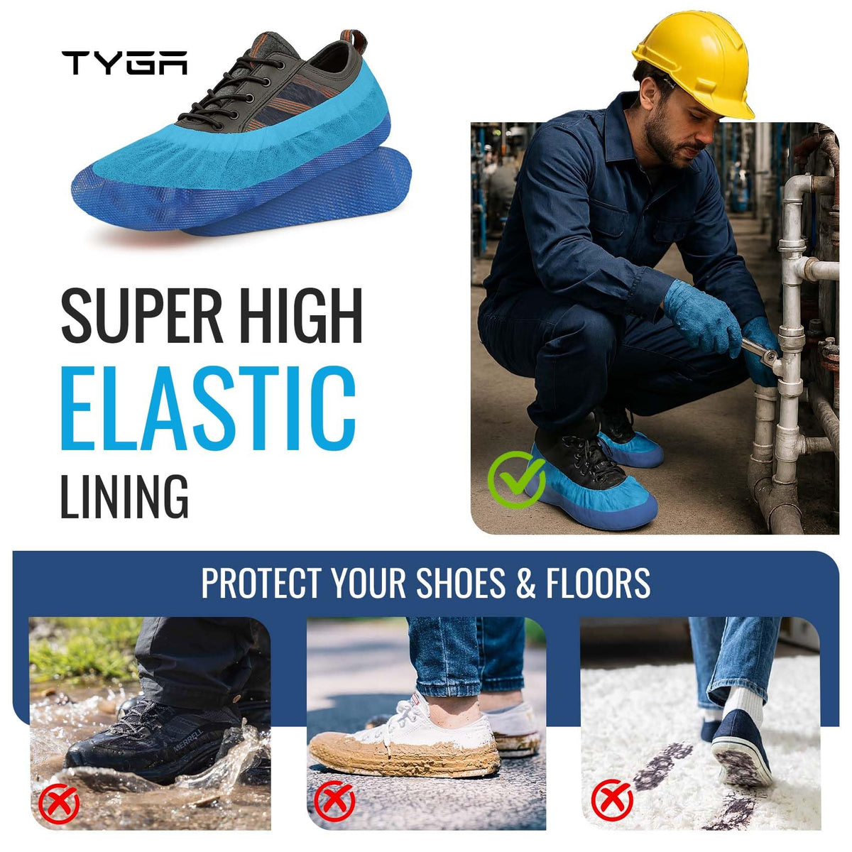 TYGA 20 Pieces Waterproof Reusable Shoe Covers - Blue