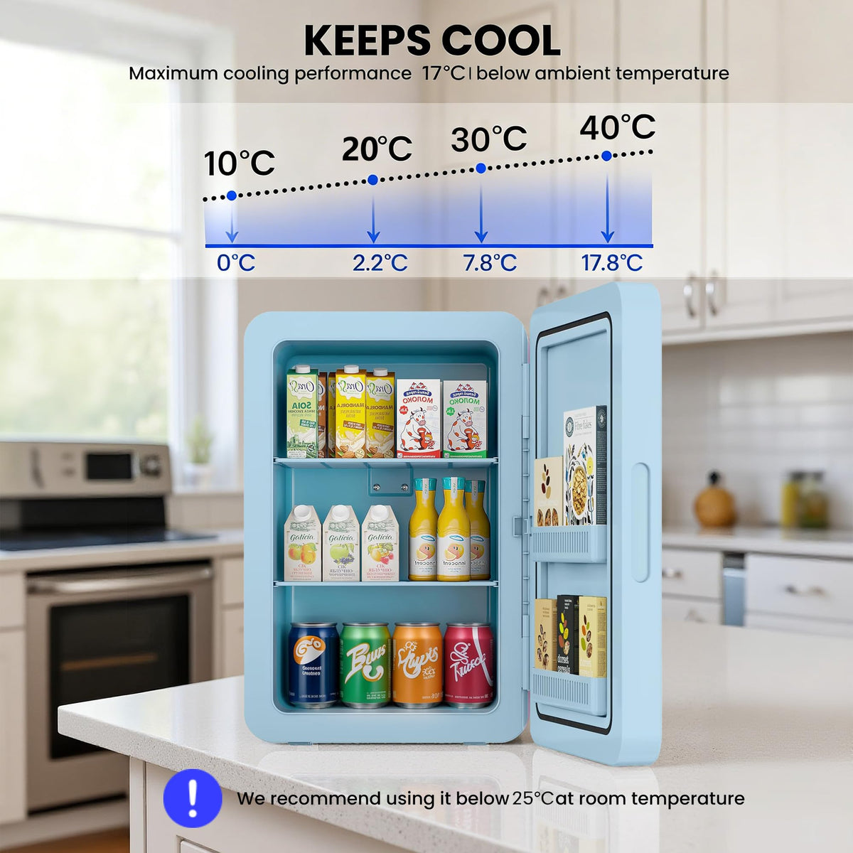 Mini Fridge 22L/30 Cans, Cooler & Warmer for Bedroom, AC & 12V DC