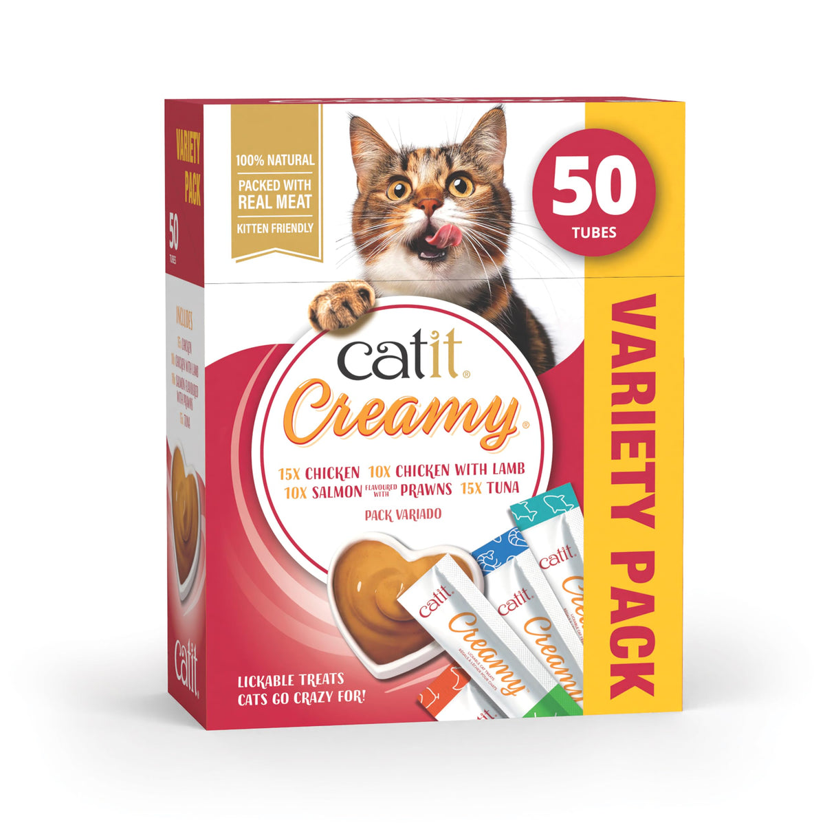 Catit Creamy Salmon & Prawn Lickable Cat Treats for Cats & Kittens 15x10g
